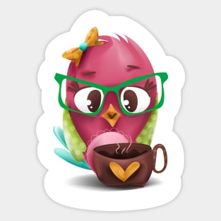 Bird drinking coffee Sticker